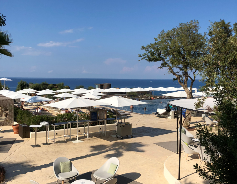  Plam Stampable, stamped concrete floor champagne color, cool white  shades. ClubMed. Cefalù, Italy