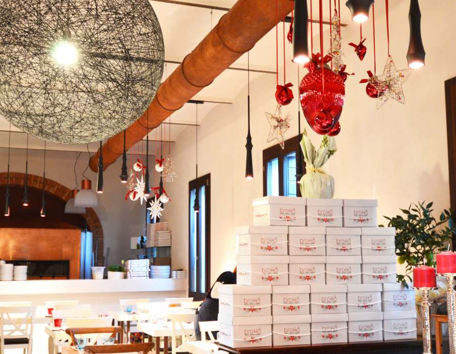 Oxydecor®, ventilation pipes with Corten effect coating. Pizzeria Cavallino, Cornuda, Italy 